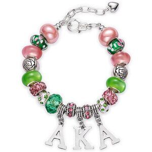 Sorority Bracelet Pink Green Jewelry Adjustable Crystal Charm Women Gift